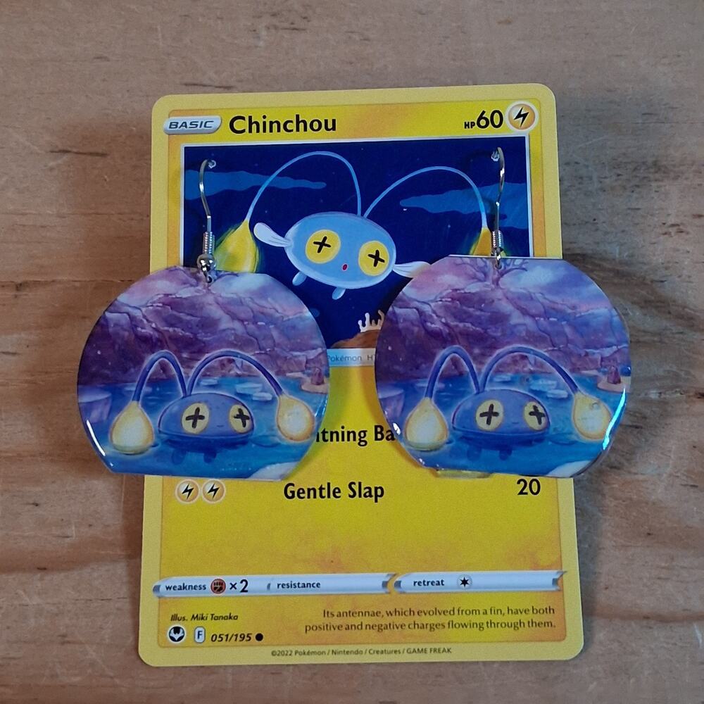 Handmade Chinchou Earrings Round Resin Card Jewelry Hook Back Blue